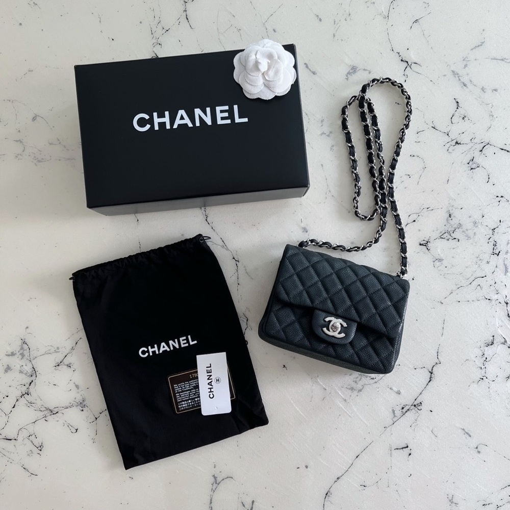 CHANEL MINI SQUARE FLAP CROSSBODY BAG | BLACK CAVIAR SILVER HARDWARE